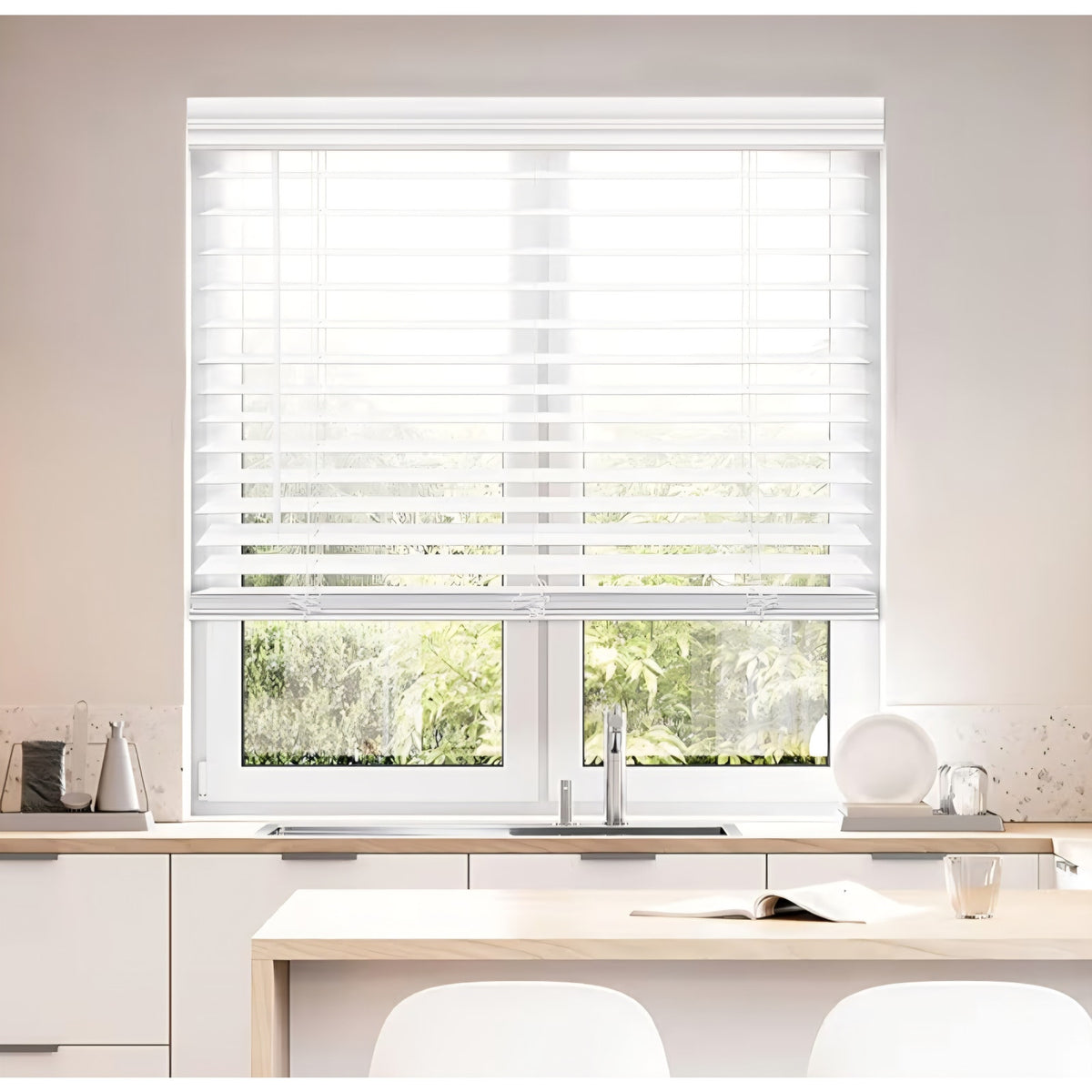 DEZ FURNISHINGS Cordless 2" Faux Wood Blind, 70" W x 72" H, White