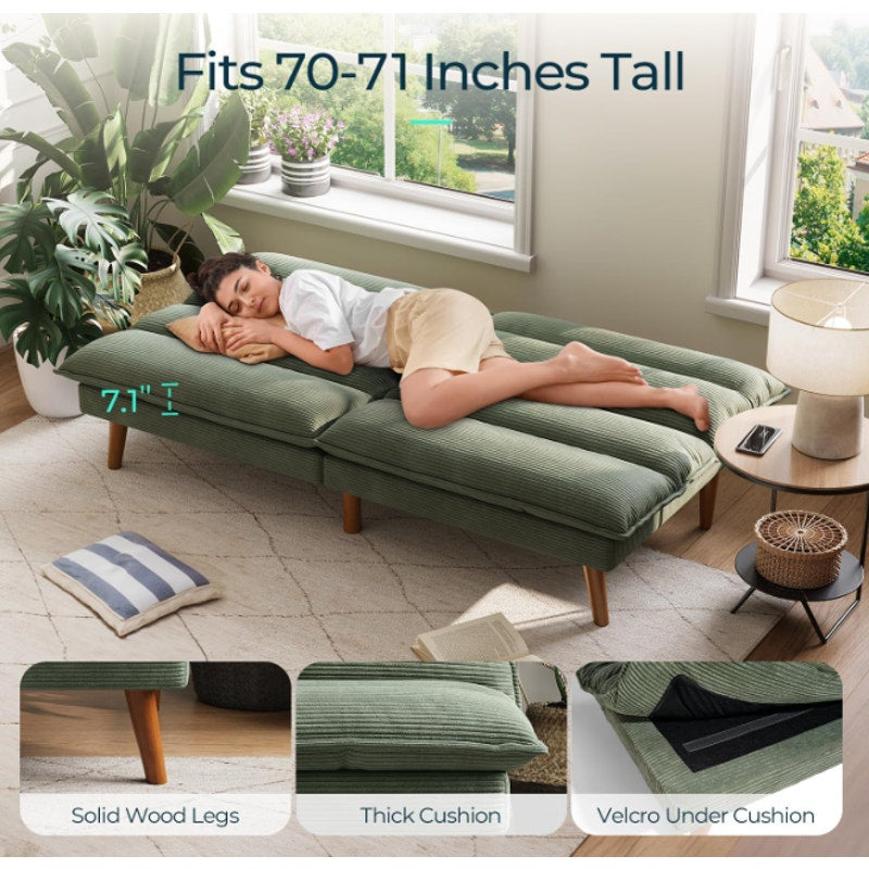 LINSY HOME Futon Sofa Bed - Convertible Corduroy Futon Couch Bed with Adjustable Backrest