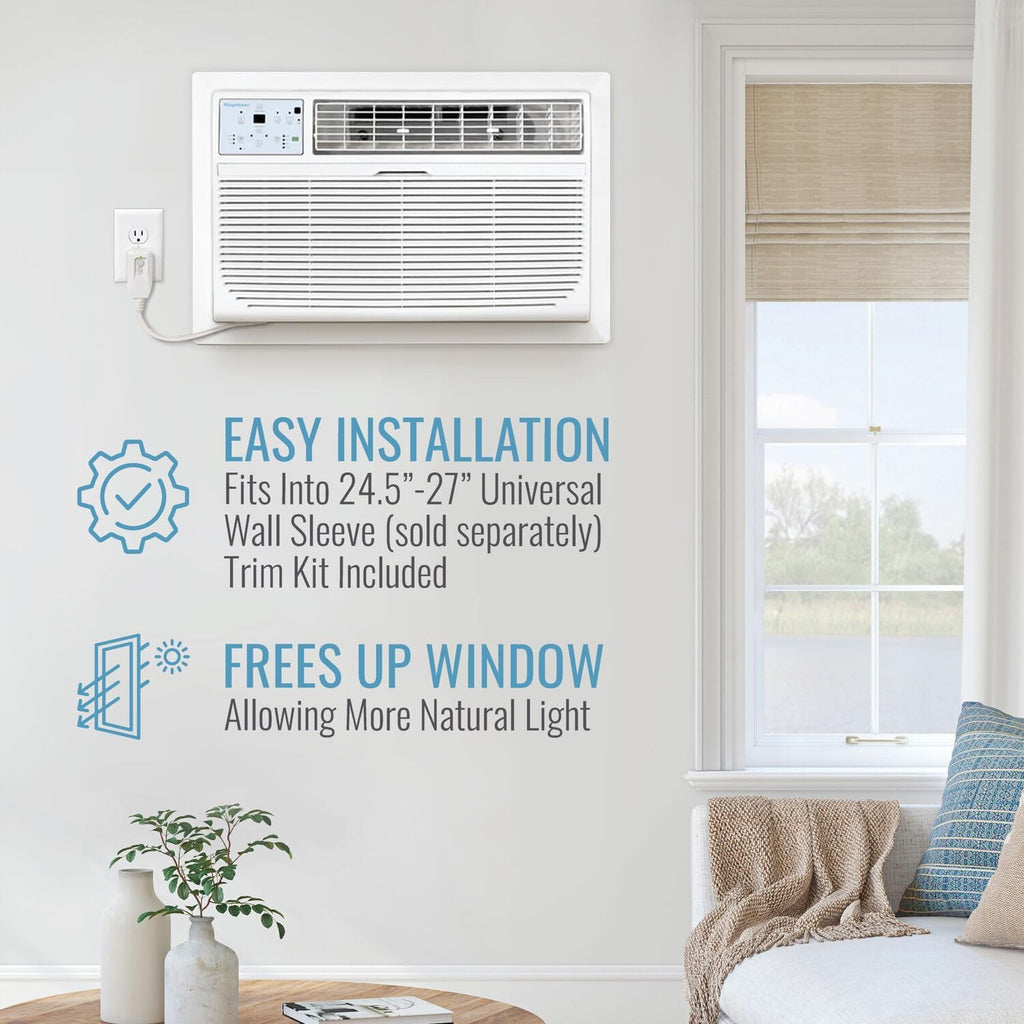 Keystone 10,000 BTU Wall Mounted Air Conditioner with Supplemental Heat & Dehumidifier,Bright White