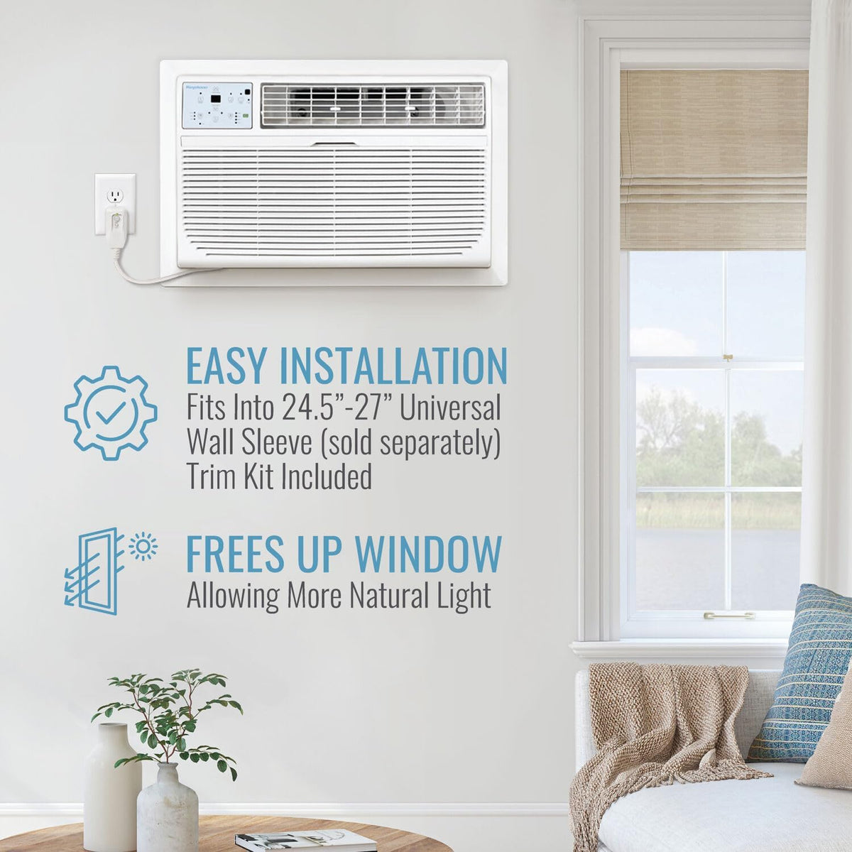 Keystone 10,000 BTU Wall Mounted Air Conditioner with Supplemental Heat & Dehumidifier,Bright White