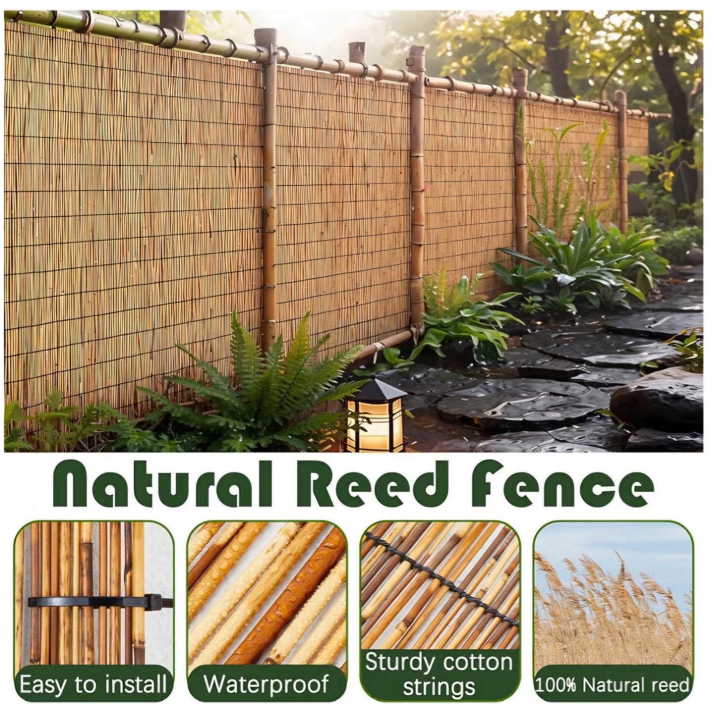 Barydat 2 Pcs 5 x 16.4 ft Reed Fence Roll, 85% Shade Bamboo Privacy Screen