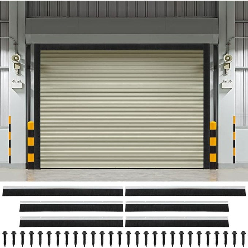 3" Garage Brush Seal Kit for Roll-up Doors 10x 8ft Heavy Duty Nylon Brush with Aluminum Track.Black