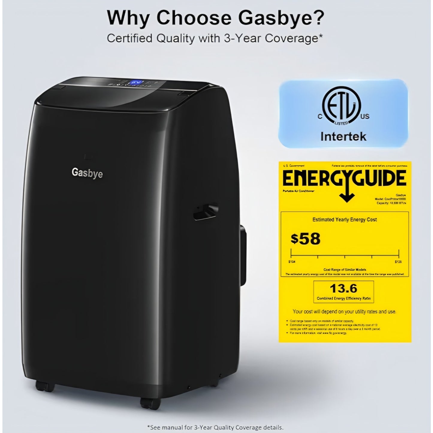 Gasbye Dual Hose Portable Air Conditioner, [2026 Upgraded] Full DC Inverter Compressor