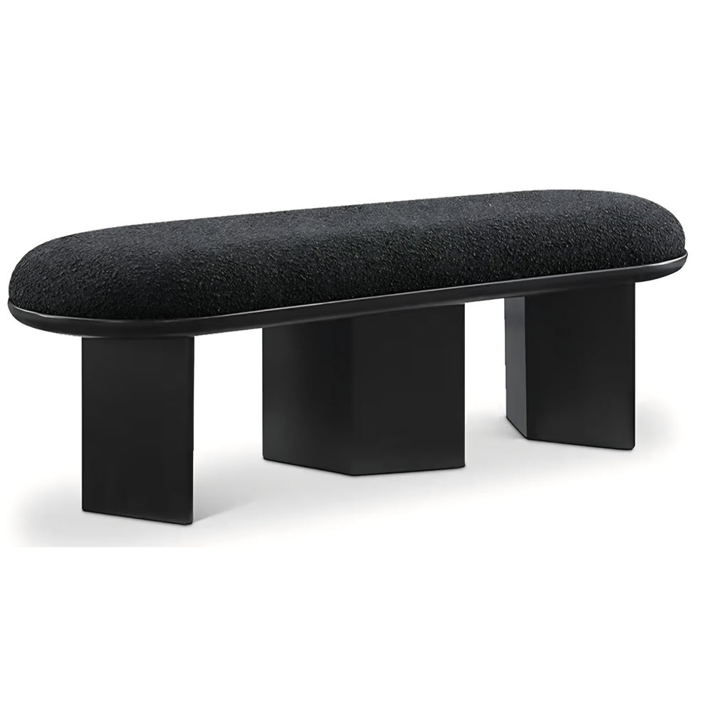 Bench with Luxurious Black Boucle Fabric and Rich Solid Wood with Rich Finish
