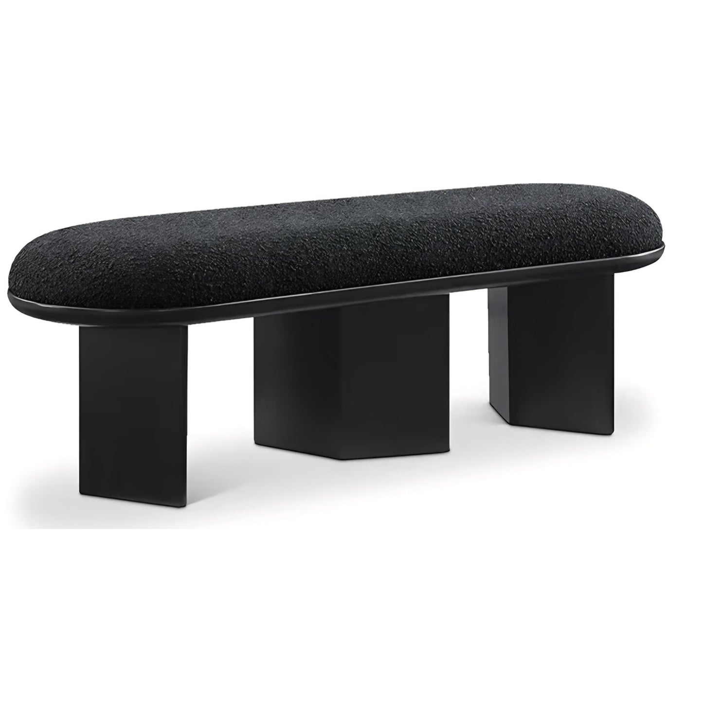 Bench with Luxurious Black Boucle Fabric and Rich Solid Wood with Rich Finish