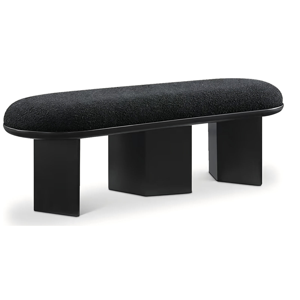 Bench with Luxurious Black Boucle Fabric and Rich Solid Wood with Rich Finish