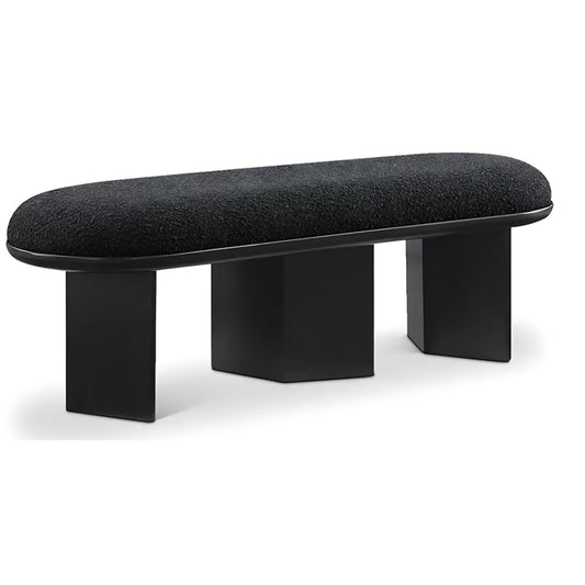 Bench with Luxurious Black Boucle Fabric and Rich Solid Wood with Rich Finish