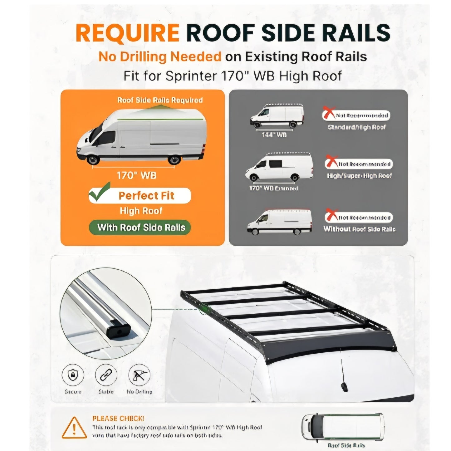 Van Roof Rack Fit for 2007-2026 Mercedes-Benz Sprinter 170" WB High Roof