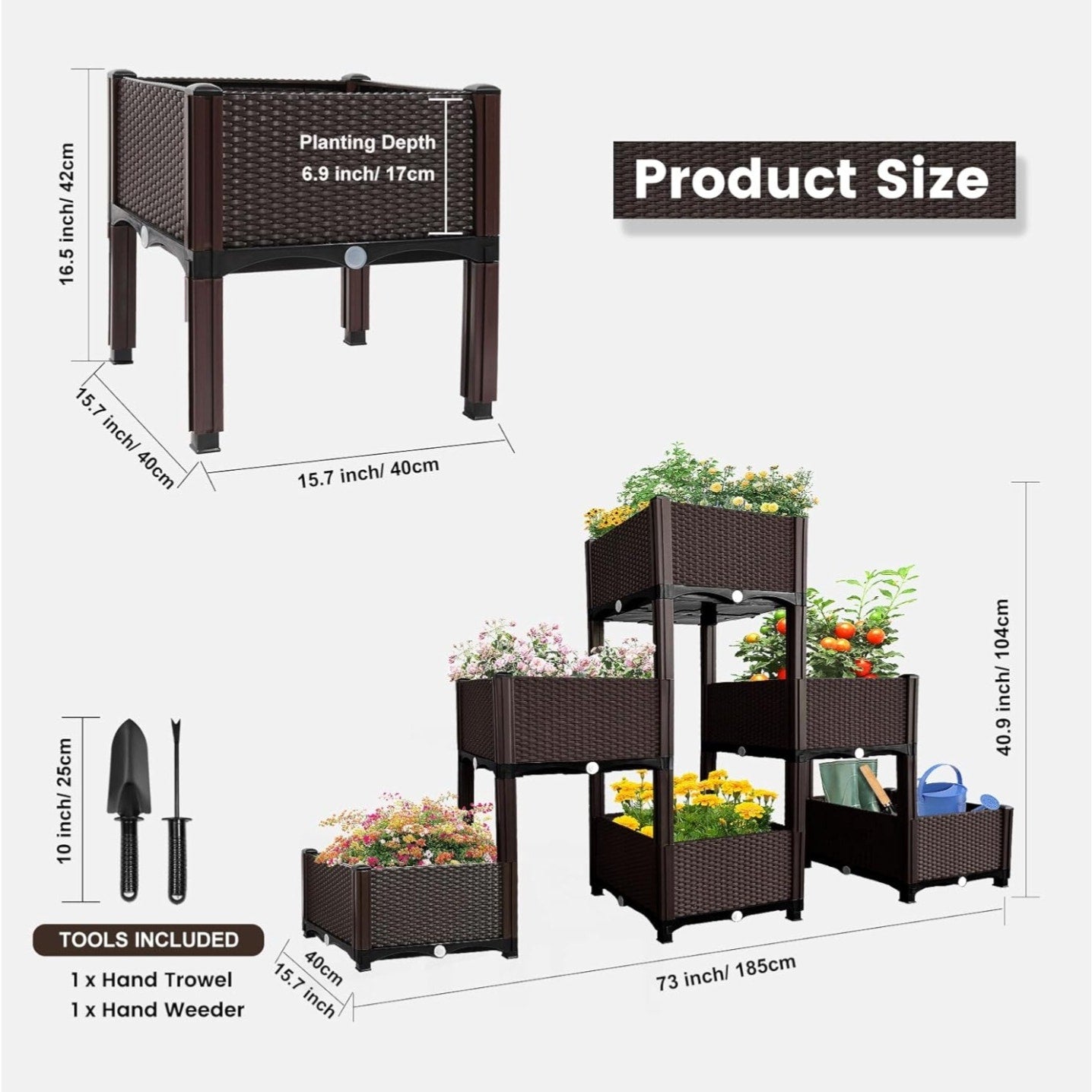 MAYOLIAH Raised Garden Bed with Drainage Elevated Planter Box Plastic Raised Beds for Gardening
