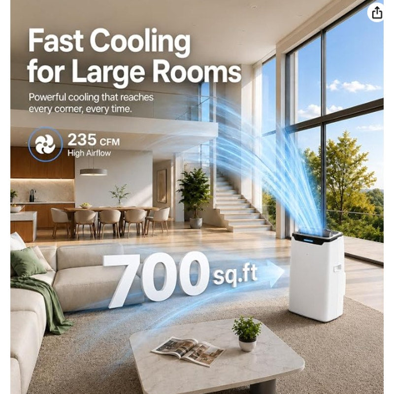 Portable Air Conditioner, 14000 BTU Fast Cooling for Large Rooms up to 700 Sq.Ft, 3-in-1 Energy