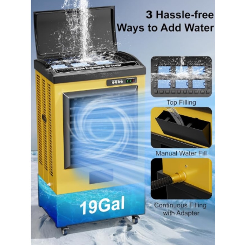 Uthfy 6500 CFM Swamp Cooler, 48IN Evaporative Air Cooler with 19 Gal Water Tank