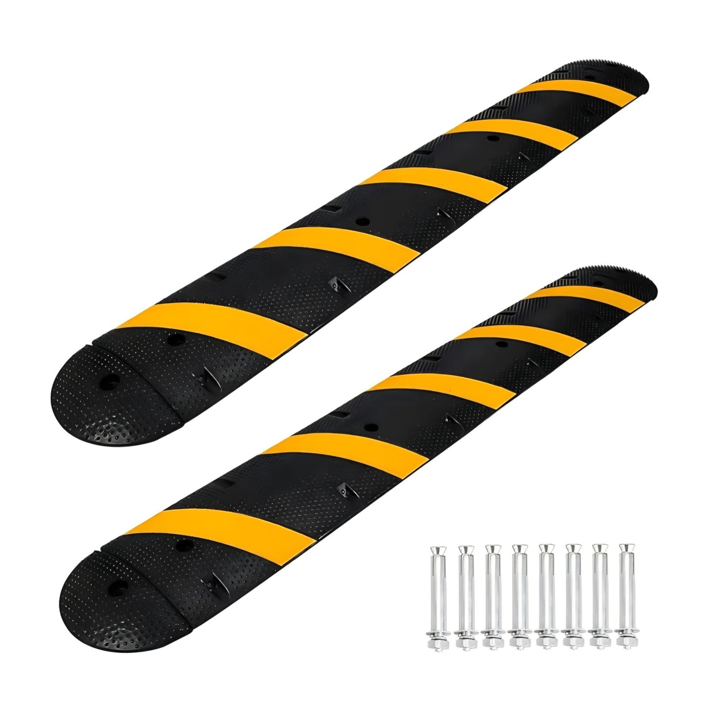 7FT Rubber Speed Bump with 4 End Cap, 2-Pack Speed Bumps for Road, 66000 LBS