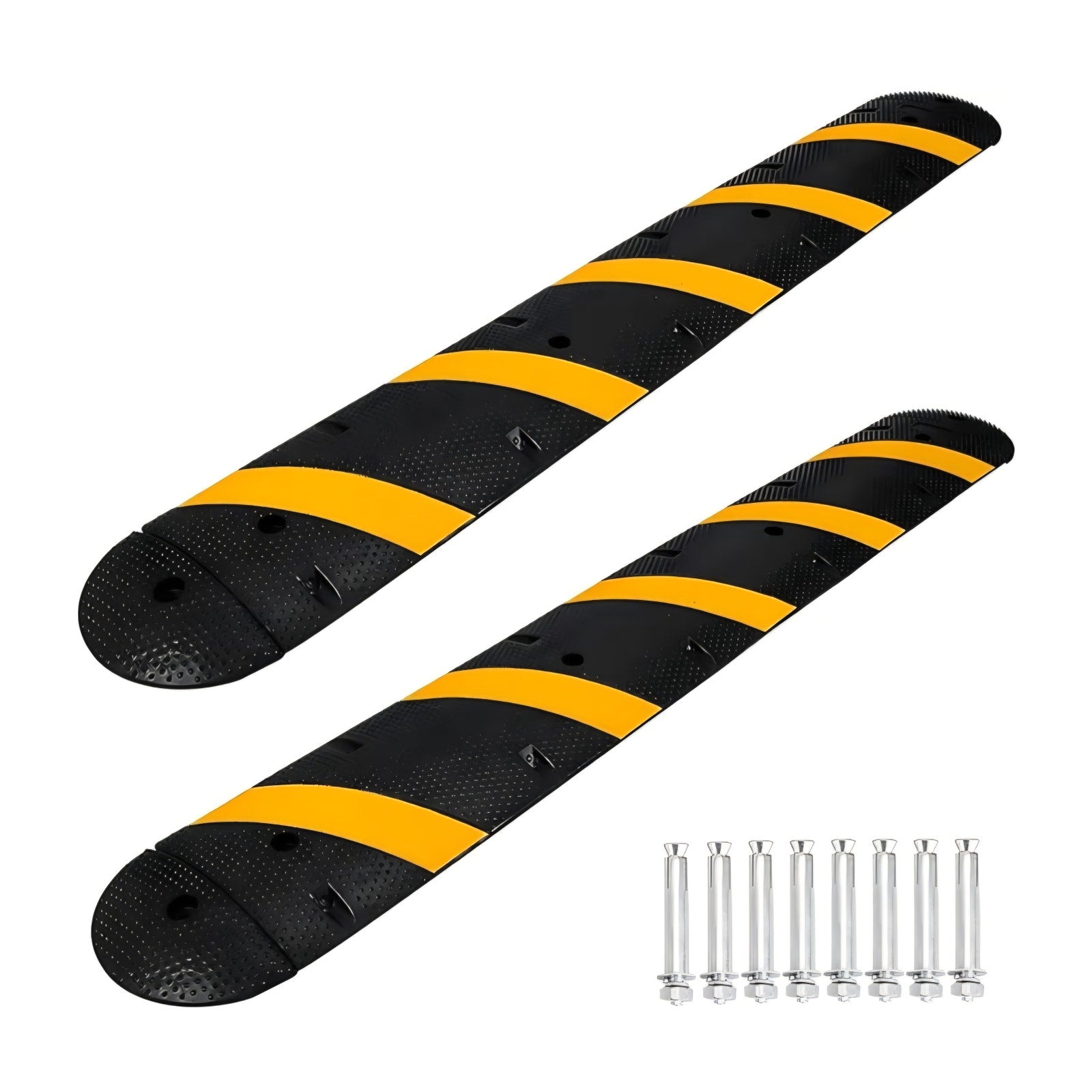 7FT Rubber Speed Bump with 4 End Cap, 2-Pack Speed Bumps for Road, 66000 LBS