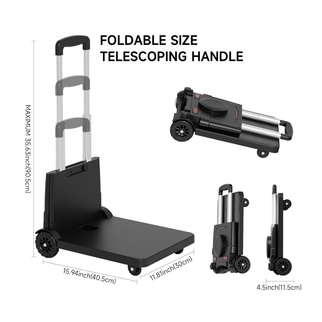 Folding Trolley for Moving, 220 lbs Heavy Duty Luggage,4 Wheel Foldable,Expandable
