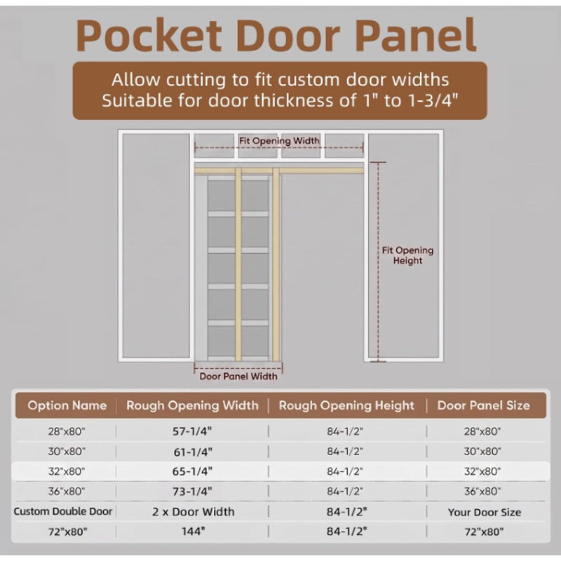 36"x80" Pocket Door Frame Kit, 200LBS Two-Way Soft Close Mechanism
