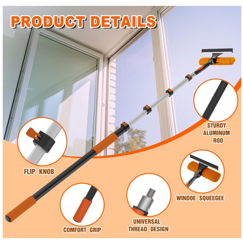 SISUPASSIE 36FT Reach 2-in-1 Window Squeegee, Professional Window Washing Kit with 7-30FT Extension