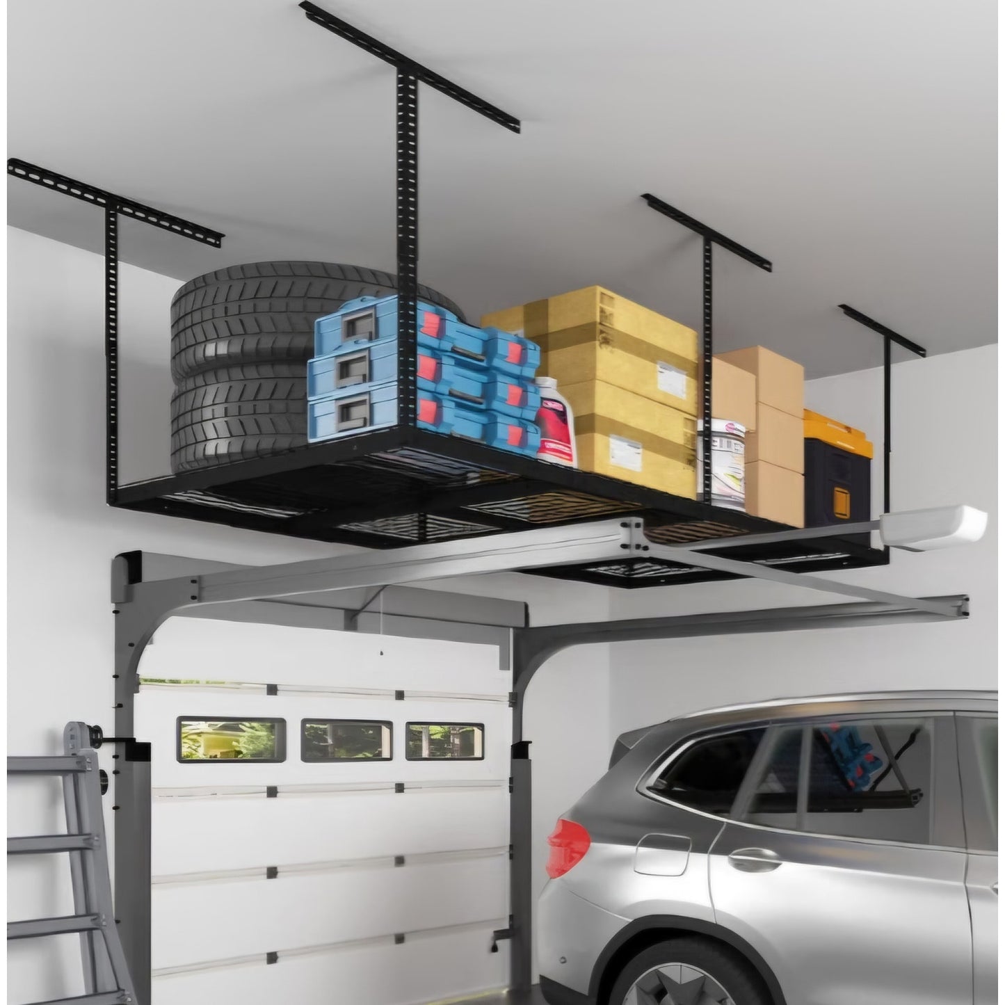 4x8 Overhead Garage Ceiling Storage Rack Organization, Black 750lbs Weight Capacity, 22"-40"