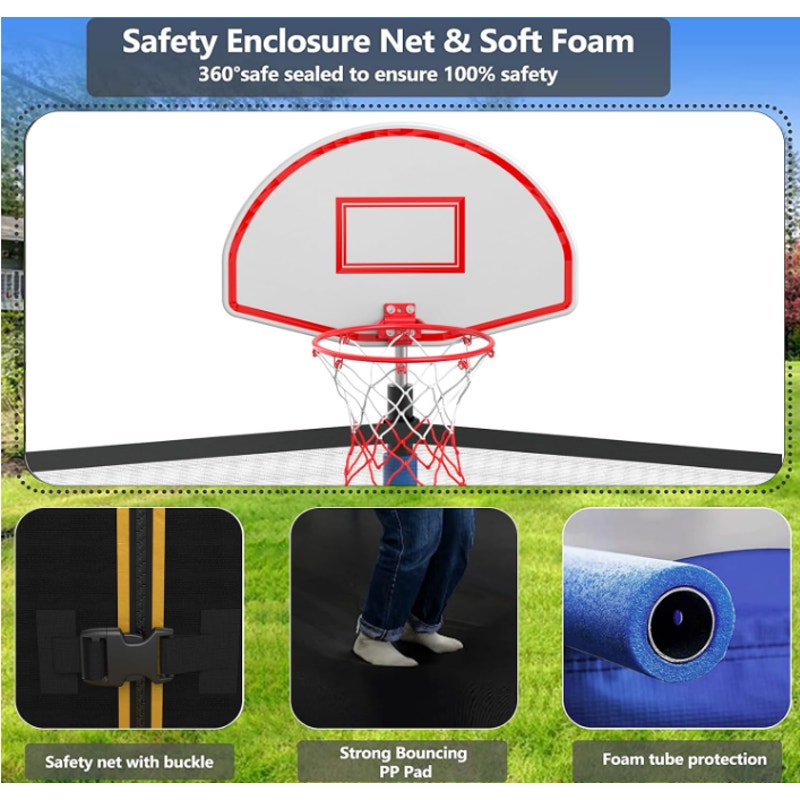Lyromix Upgraded 12FT Trampoline Outdoor with Basketball Hoop and Net, Capacity for 4-6 Kids,Adults