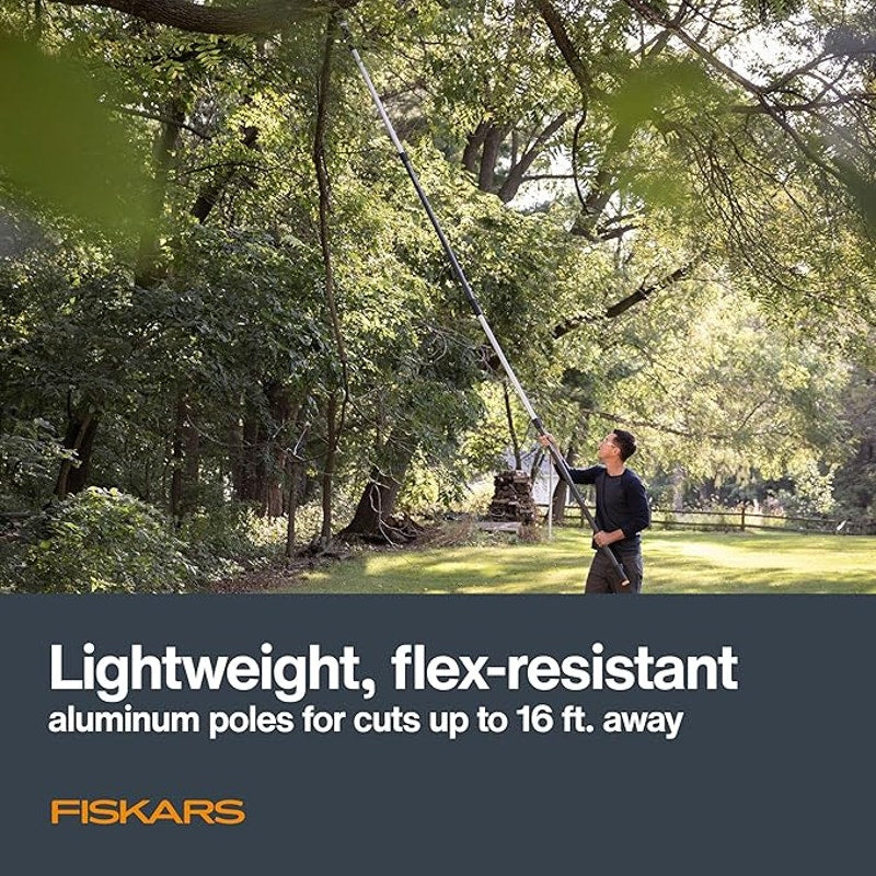 Fiskars XtendControl 16'Tree Pruner Kit with Rotating Head, 15"X3 Double-Hooked Saw, Lightweight Al