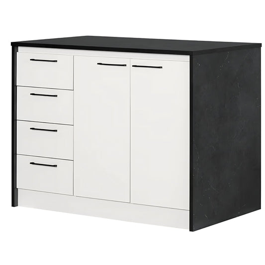 South Shore Myro Kitchen Island Faux Black Stone and White, Contemporary