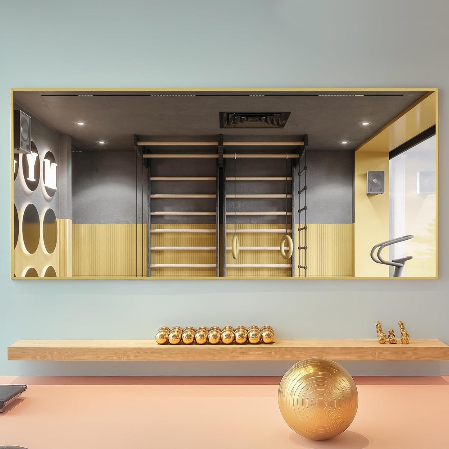 Full Length Mirror, 76"x34" Oversized Floor, Free Standing, Gold, Tempered Glass, Large Full Body