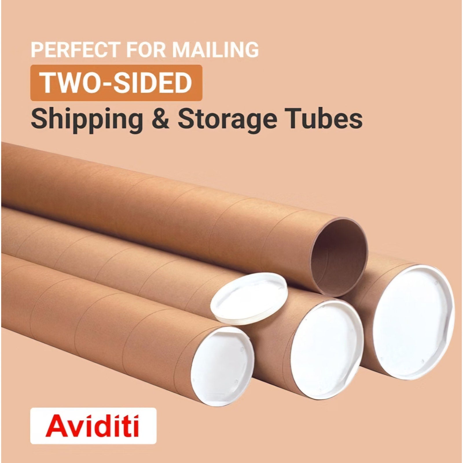 AVIDITI Cardboard Tubes with Caps, 60"L x 2"W x 2"H, Pack of 50