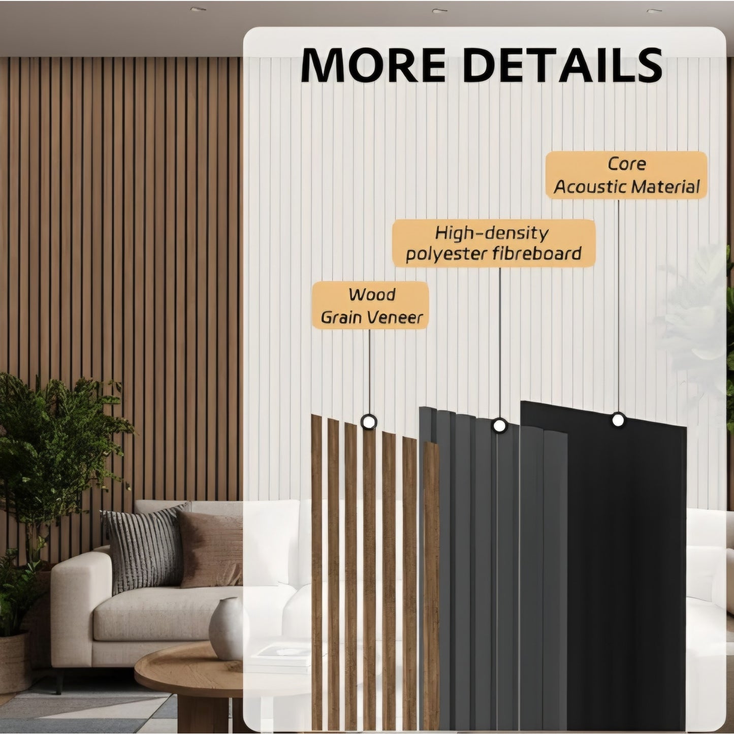 4 Pack Wood Panels for Wall, 106.3" × 11" Wood Slat Acoustic Panels for Wall,  Walnut