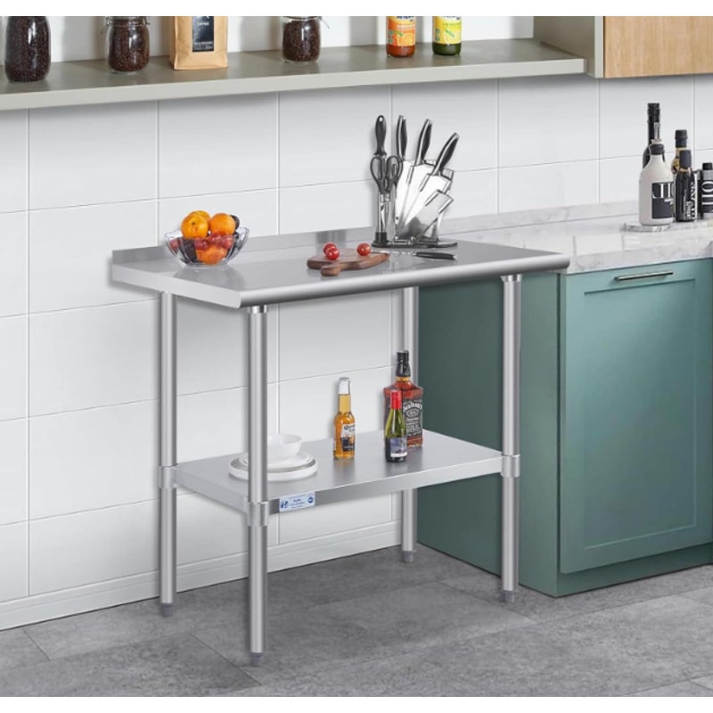 Hally Stainless Steel Table for Prep & Work 30" x 48" with Backsplash NSF