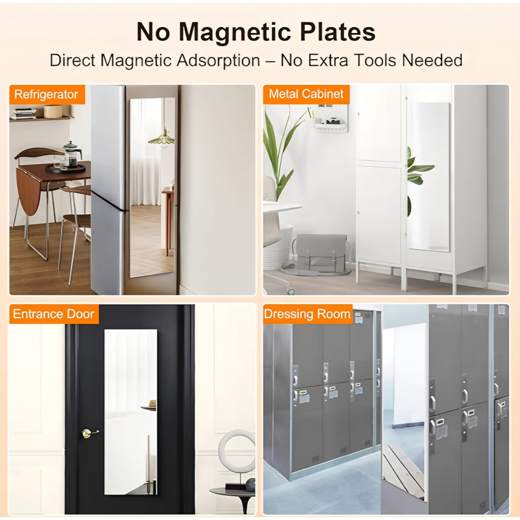 Magnetic Wall Mirror, Full Length Mirror with Tool-Free Installation,
