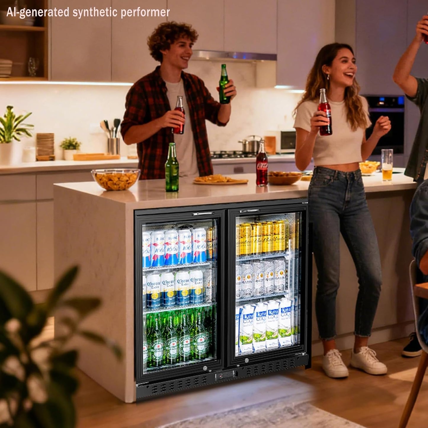 Back Bar Cooler with 2 Glass Doors Commercial Under Counter Beverage Refrigerator 7.4 Cu.ft. Black
