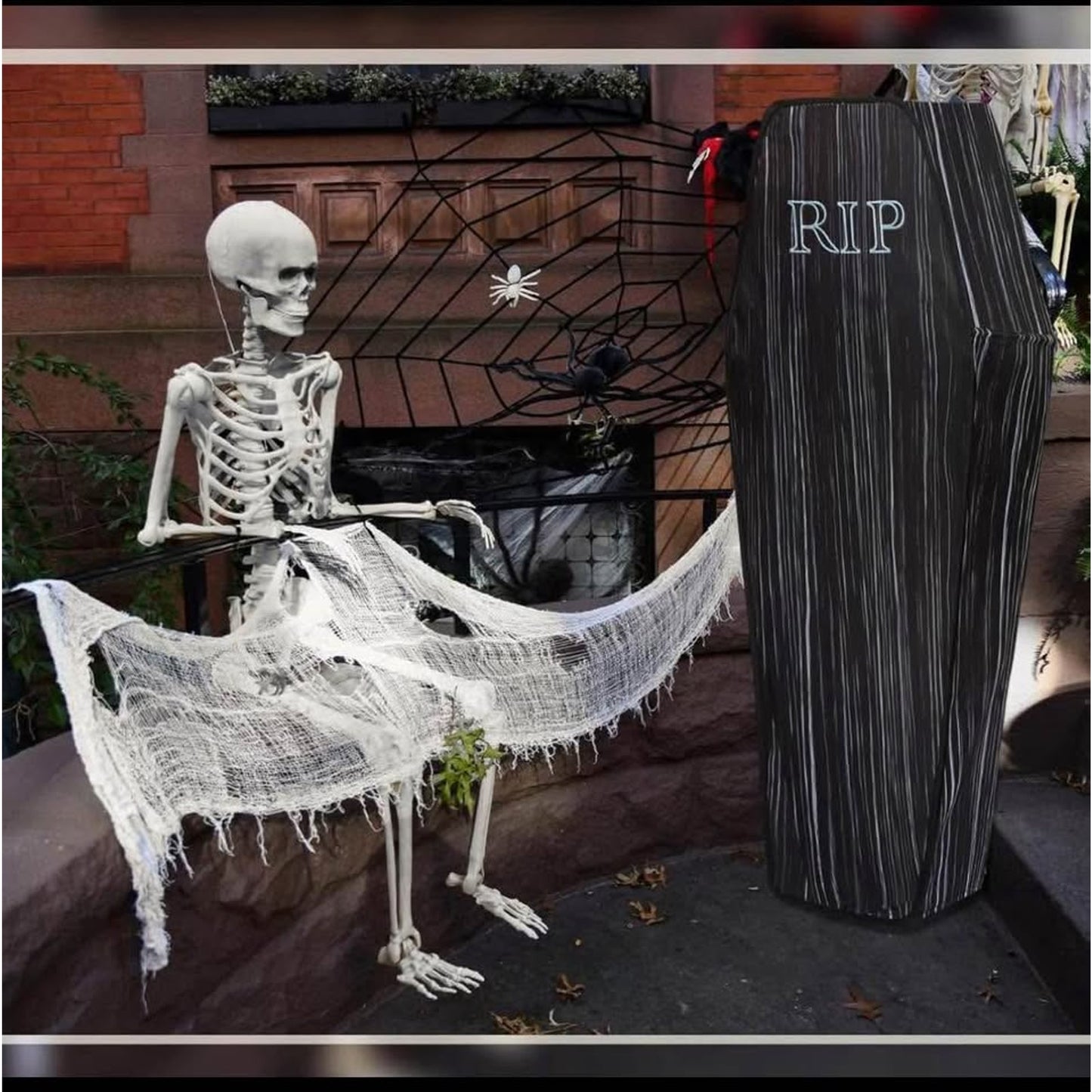 Halloween Coffin with Skeleton Set Pop up Coffin Life Size Collapsible Scary Fake Coffin Prop Really