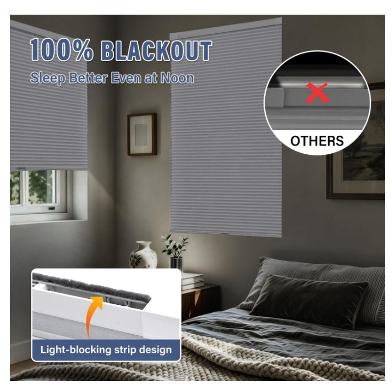 AOSKY No Drill Cordless Blackout Cellular Shades, 70" W x 64" H, White
