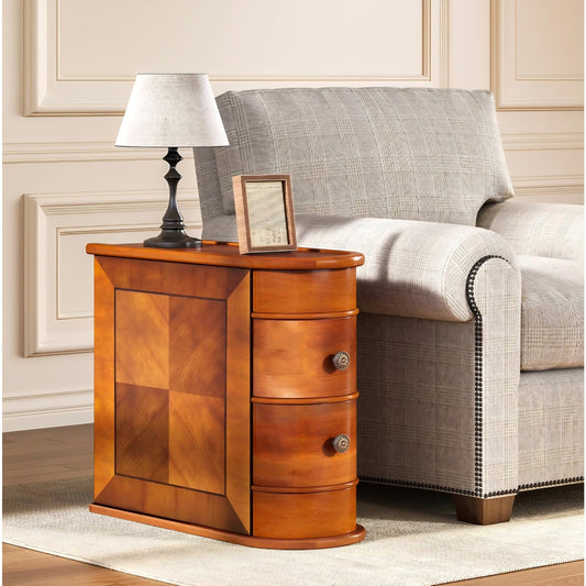 LITTLE TREE Wood End Table with 2 Drawers Sofa Side Table, No Assembly Required Vintage