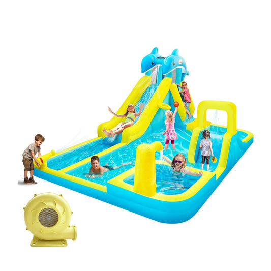 Rolonal Inflatable Water Slide, Dolphin Bounce House for Kids, Water Bounce Slides
