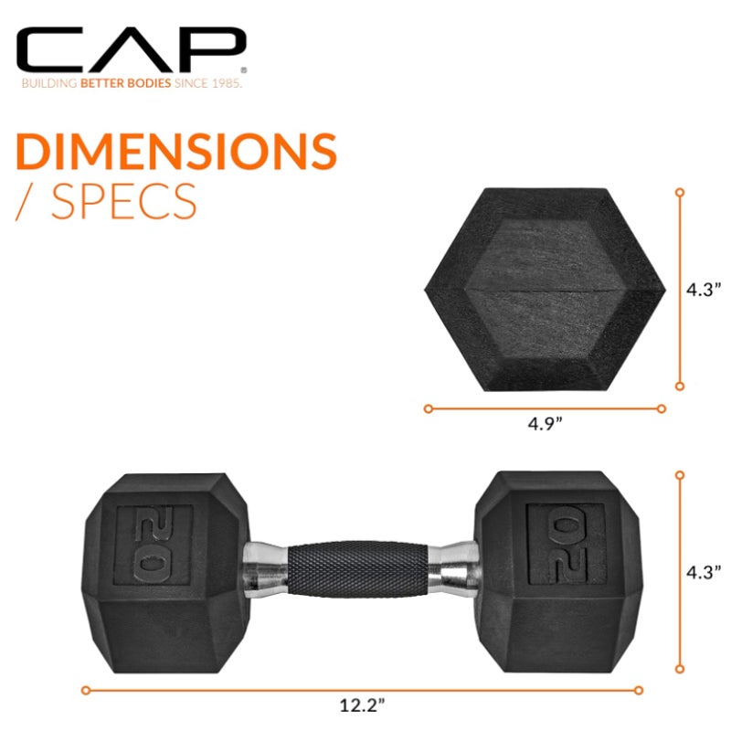 50 LB SET CAP Rubber Coated Dumbbell Weights, Free Weights for Home Gym Strength Training,