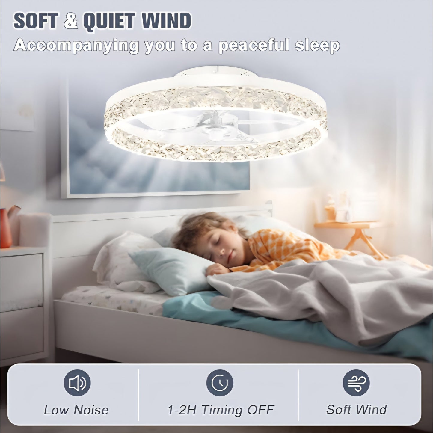 VOLISUN Modern Ceiling Fans with Lights and Remote, 19.7in Low Profile Ceiling Fan Flush Mount,