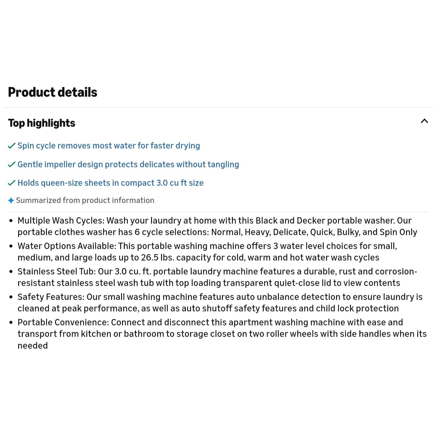 BLACK+DECKER 3.0 Cu. Ft. Portable Washer, 26.5 lb. Capacity Washing Machine, 6 Cycles