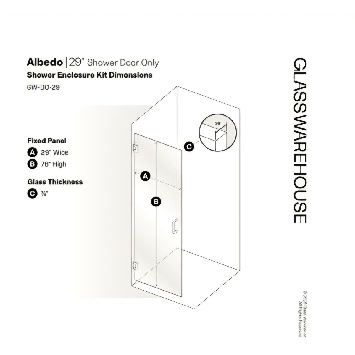Glass Warehouse Satin Brass 29-3/8-in to 29-3/4-in W x 78-in H Frameless Clear Glass Standard