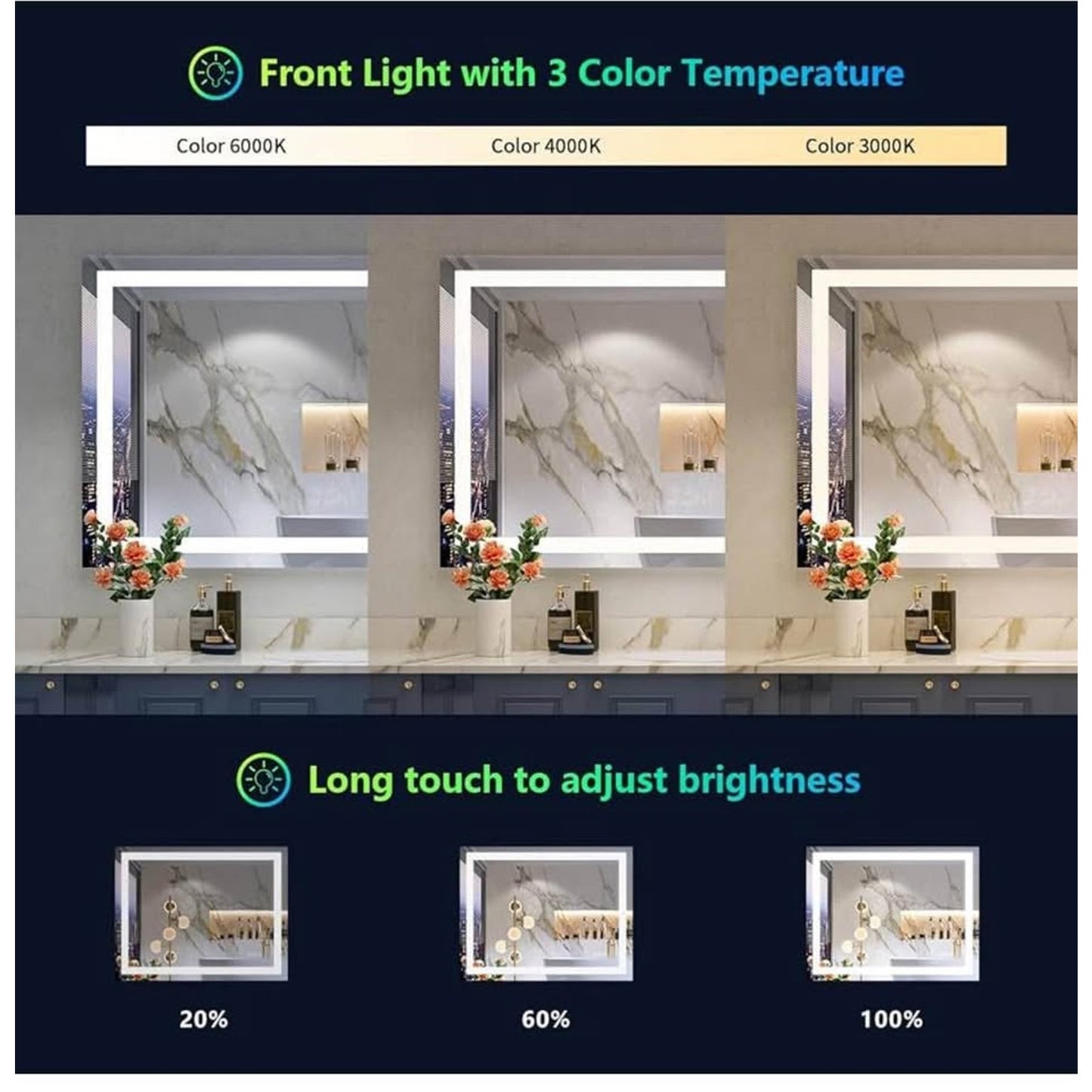 48x38 Inch RGB LED Bathroom Mirror Front Light and RGB Backlit Lighted Vanity Mirror for Bathroom Wa