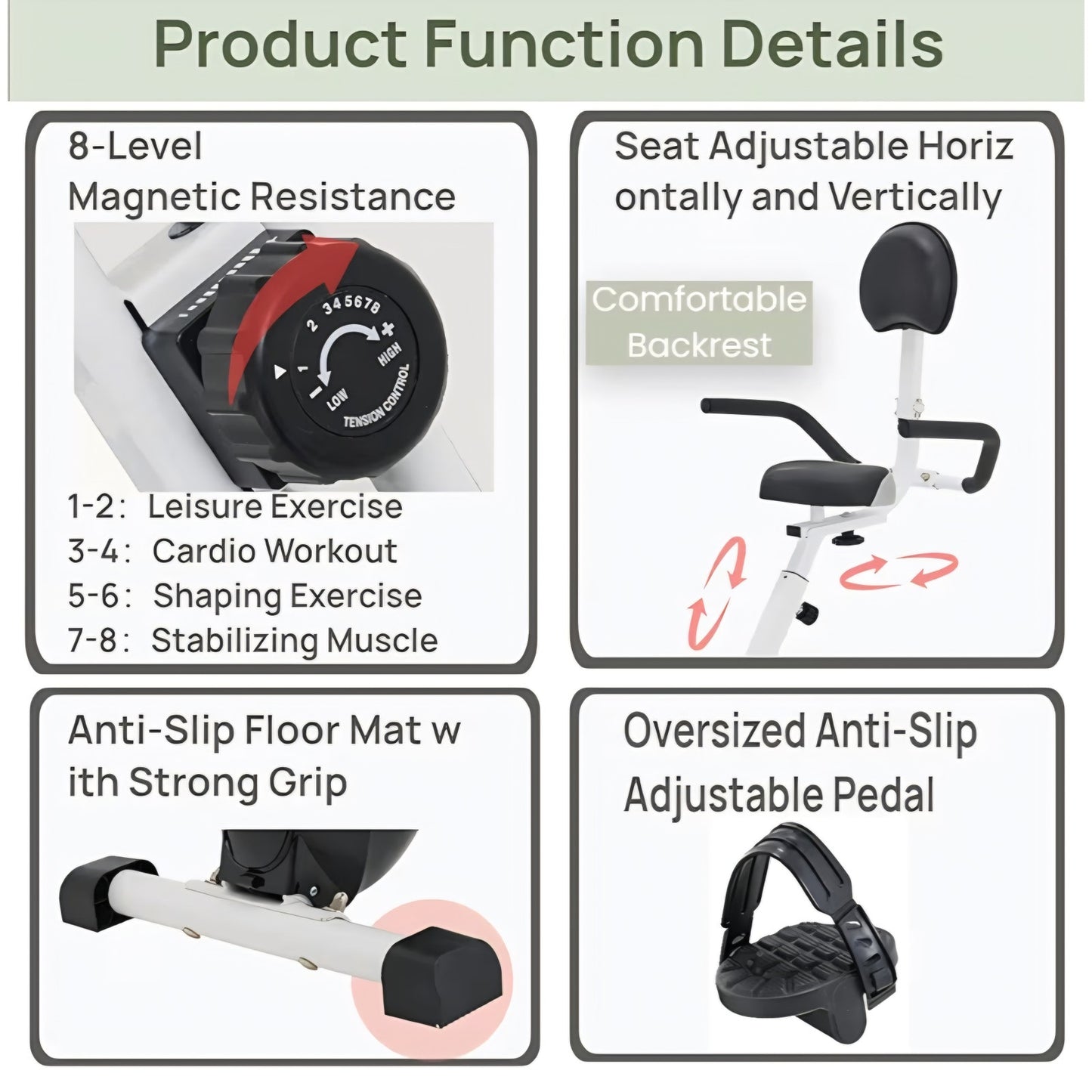 Foldable Recumbent Exercise Bike with High Backrest and Magnetic Resistance