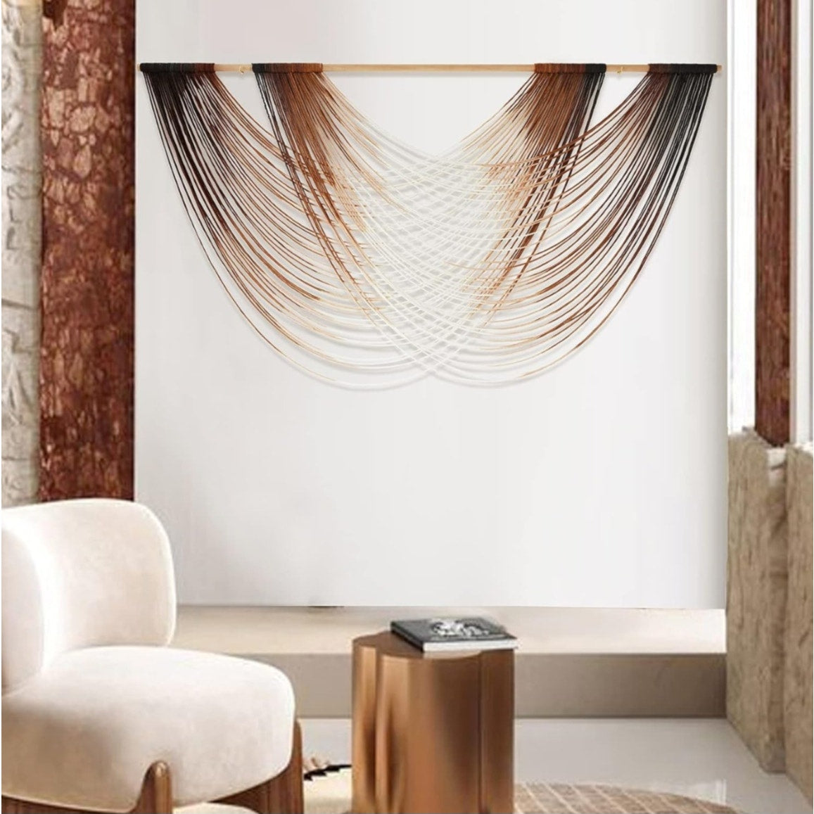 Flber Macrame Wall Hanging Dip Dye Brown Boho Wall Decor Yarn Tapestry Modern Living Room Bedroom