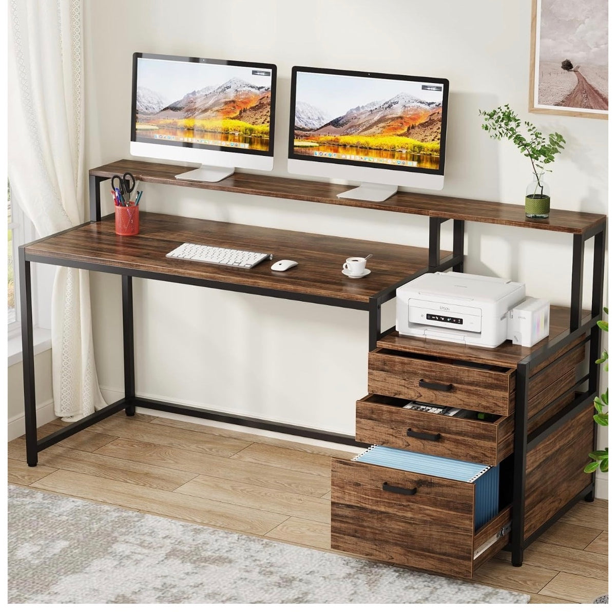 Tribesigns 63 Inch Computer Desk with File Drawer Cabinet, Ergonomic Desk