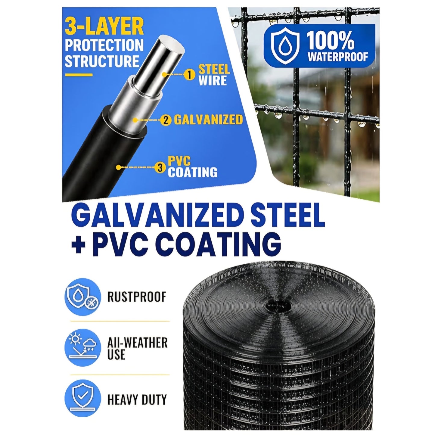 Black Vinyl Coated Hardware Cloth 1/2 Inch 48inx100ft 19 Gauge, Welded Wire Fencing Chicken Wire