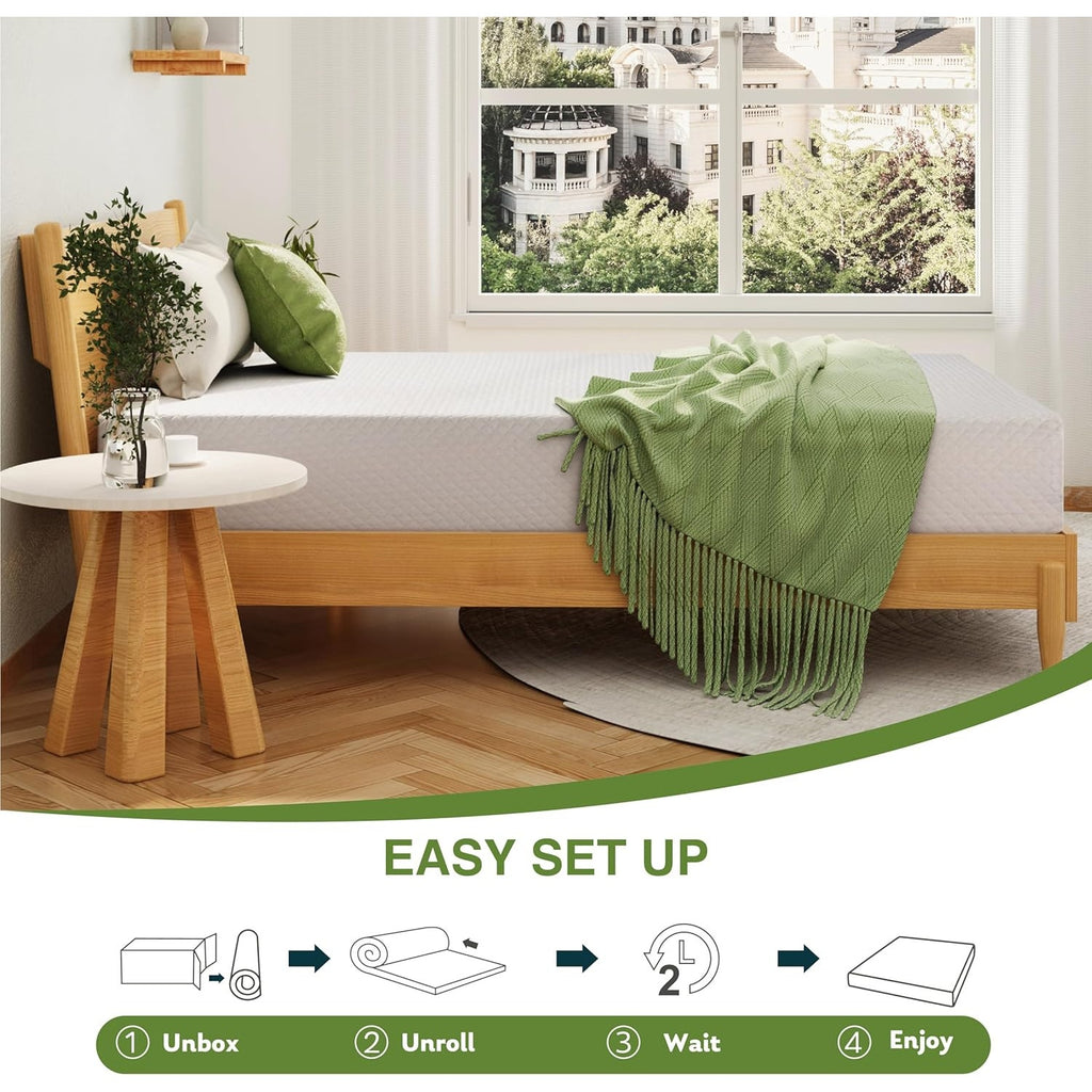 EGOHOME Queen Mattress  in A Box, 12 In, Medium Firm, Cooling Green Tea Gel, 80''L x 60''W, White