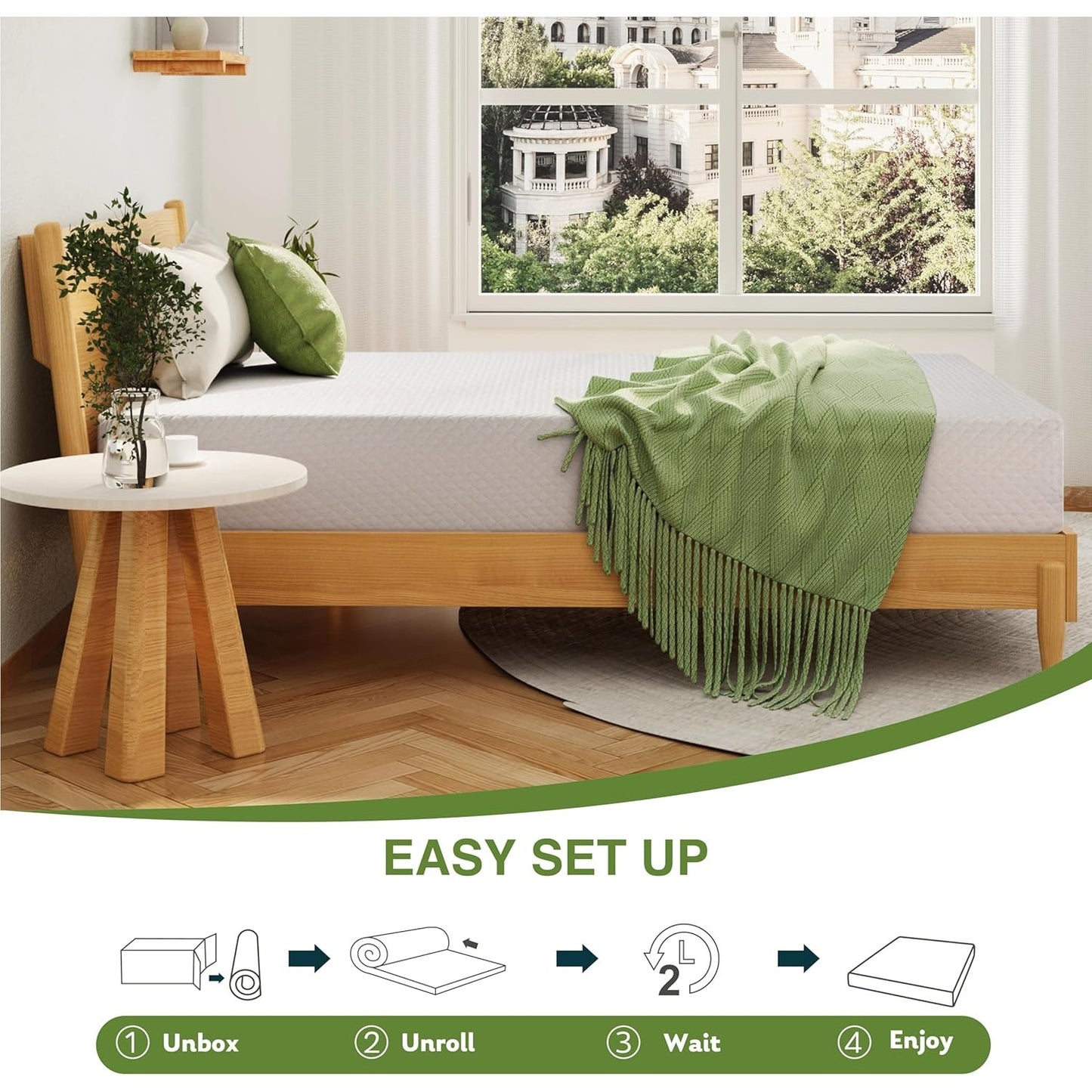 EGOHOME Queen Mattress  in A Box, 12 In, Medium Firm, Cooling Green Tea Gel, 80''L x 60''W, White