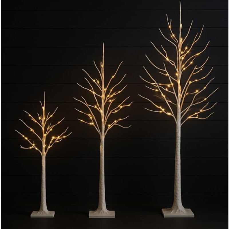 Nearly Natural Pre-Lit Artificial White Birch Trees with LED Lights - Set of 3 (4ft, 6ft, 8ft)