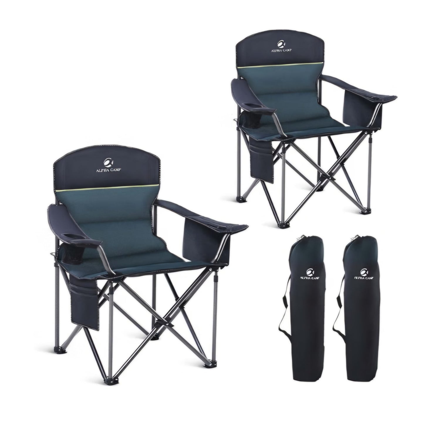 Oversized Folding Camping ChairPortable Outdoor Heavy Duty Padded Chairs Lawn Chair with Cup Holder