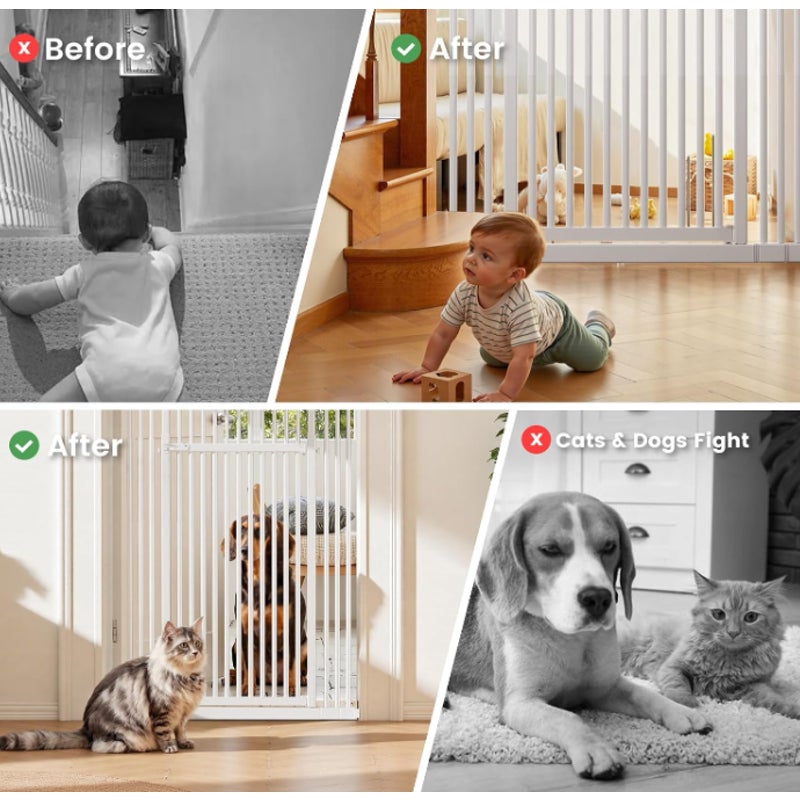 Extra Tall Cat Gate 51"-87" Height Adjustable  Mounted 4 Extensions 51"-87" height & 27.56"-37"