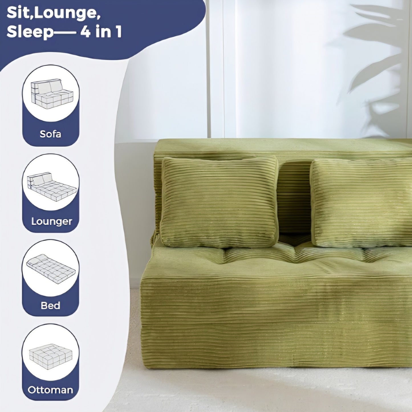 Convertible Sofa Bed, Fold Out Loveseat Sleeper Sofa with Pillow, 4 in 1 Tufted Folding Couch