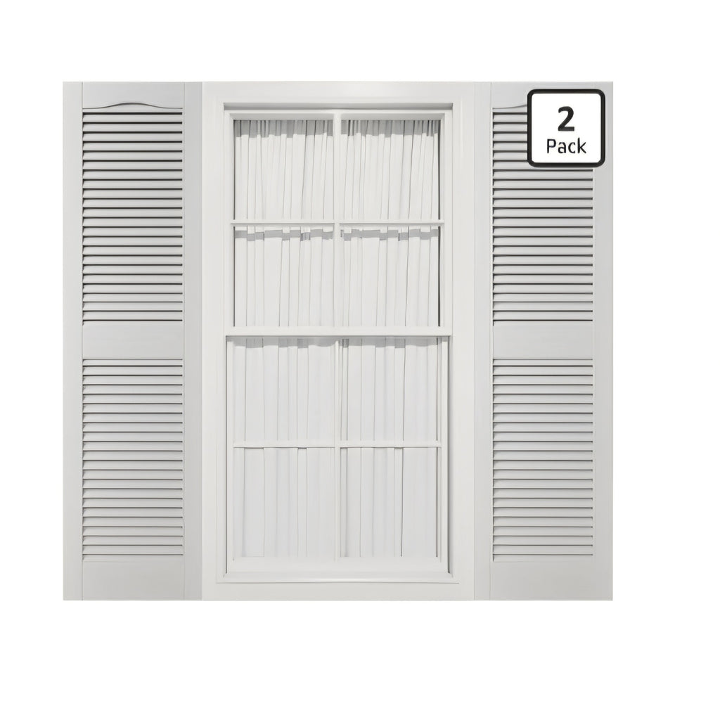 12"W x 31"H Mid-America Vinyl,Standard Size Cathedral Top Center Mullion, Open Louver Shutter white